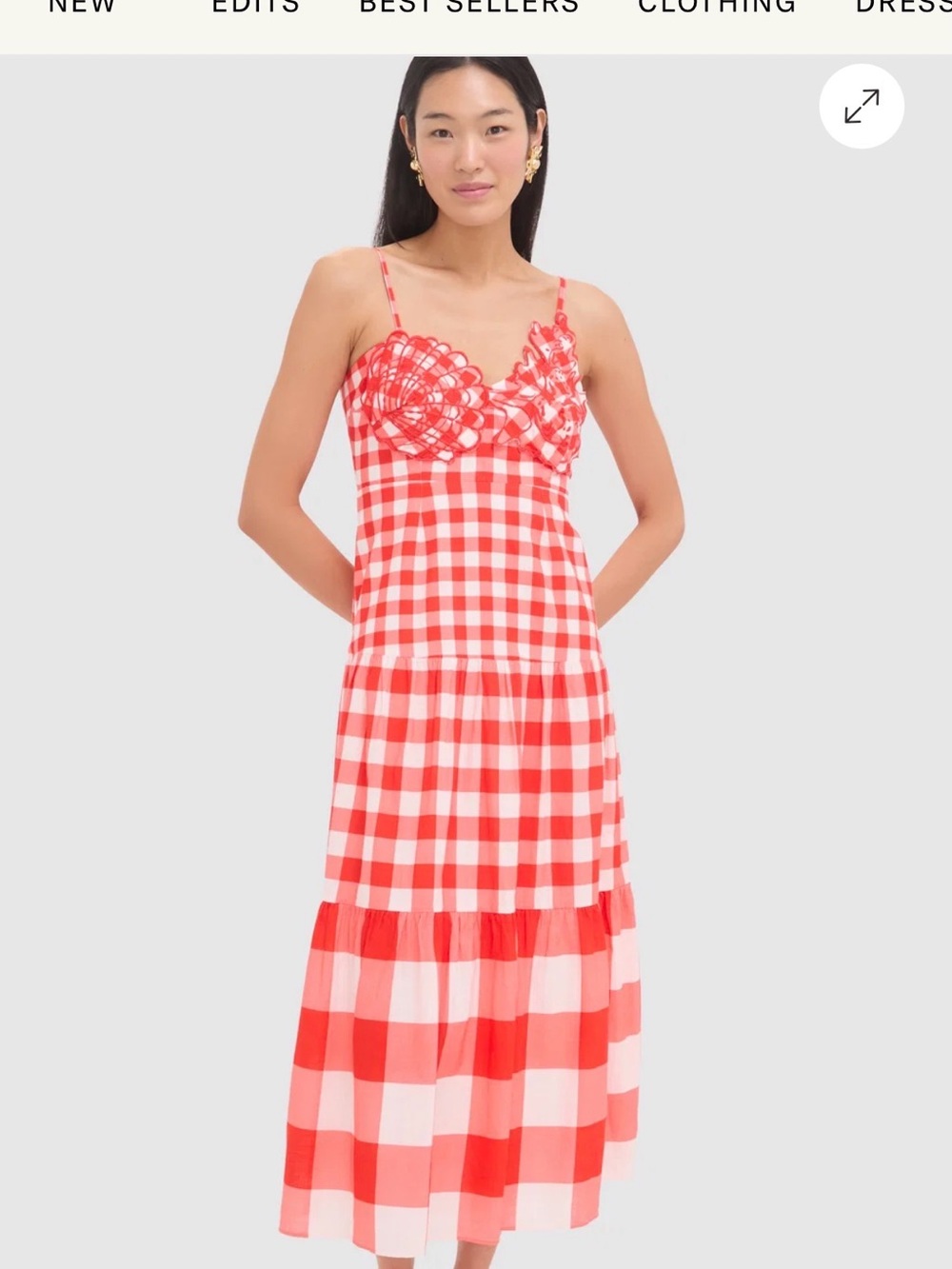 Tuckernuck Red and White Gingham Midi Dress with Smocked Bodice